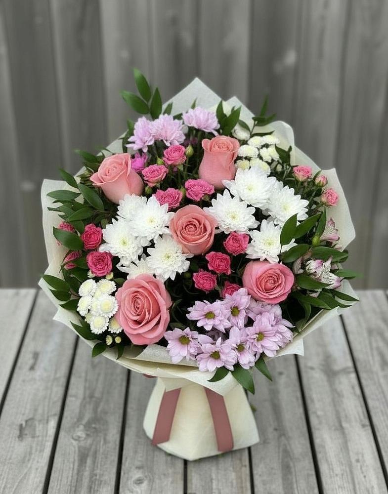 Букет цветов из: Альстромерии, Гвоздики, Розы и Хризантемы в Юргинское