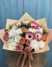 Букет цветов из:  Розы, Герберы и Хризантемы #REPLACE_PRED# Юргинское