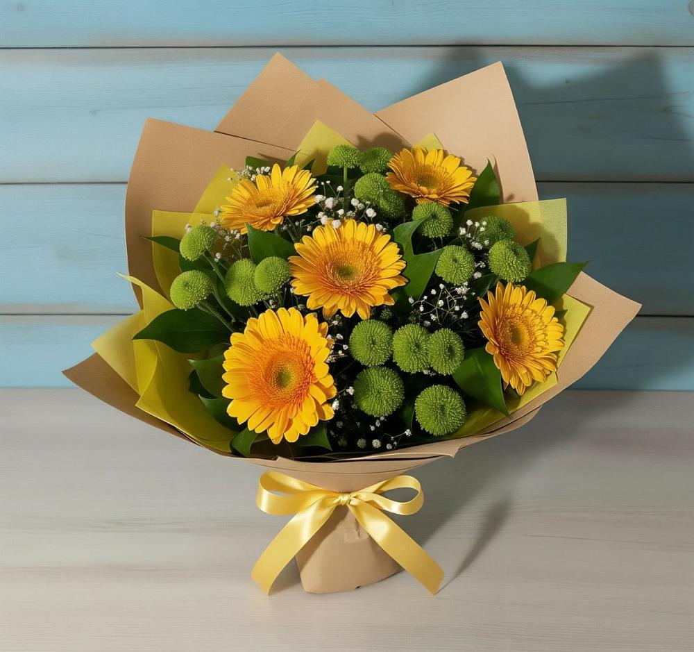 Букет цветов из: Герберы и Хризантемы в Юргинское