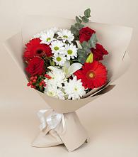 Букет цветов из:  Розы, Хризантемы, Герберы и Лилии в Юргинское