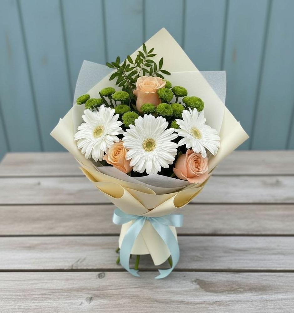 Букет цветов из: Герберы, Розы и Хризантемы в Юргинское