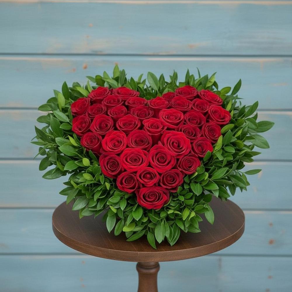 Цветочная композиция из Розы в виде сердца в Юргинское