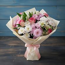 Букет цветов из:  Хризантемы, Альстромерии и Розы #REPLACE_PRED# Юргинское