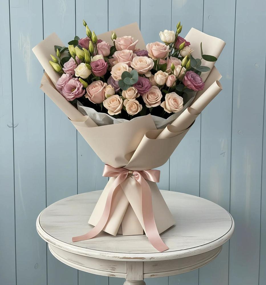 Букет цветов из: Розы и Лизиантусы в Юргинское