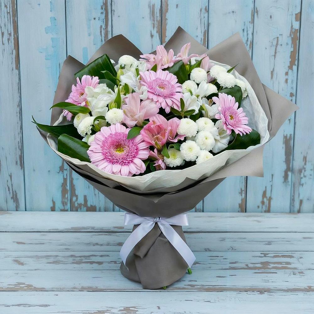 Букет цветов из: Герберы, Альстромерии и Хризантемы в Юргинское
