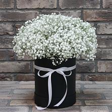 Цветочная композиция из Гипсофила в шляпной коробке в Юргинское