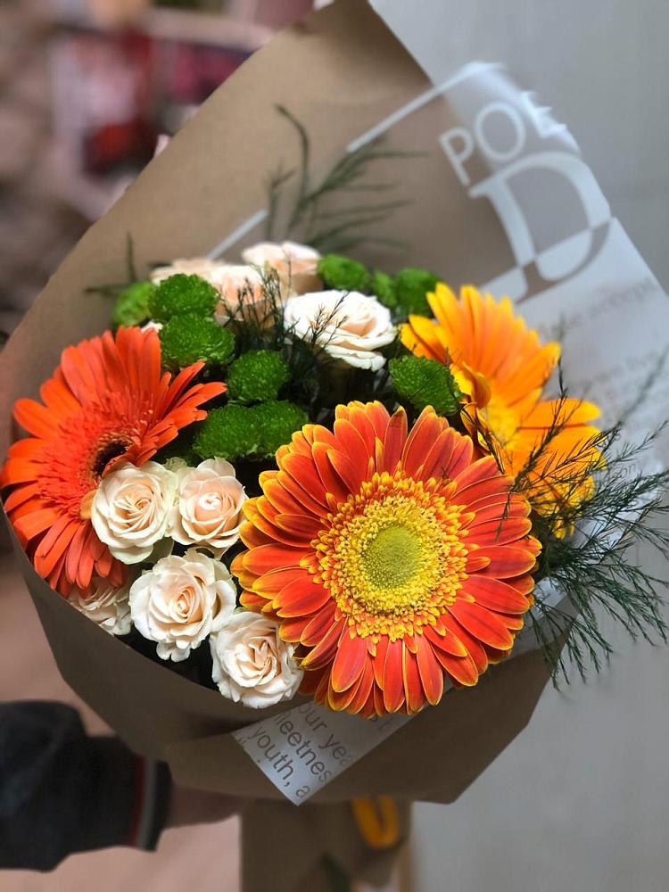 Букет цветов из: Герберы, Хризантемы и Розы в Юргинское