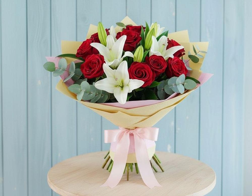 Букет цветов из: Лилии и Розы в Юргинское